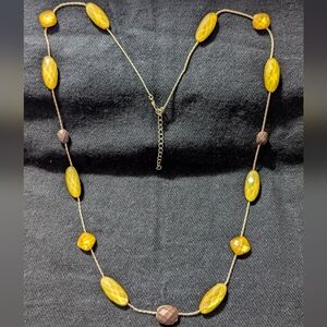 Silver Tone Yellow and Brown Faceted Rhinestone Statement Necklace